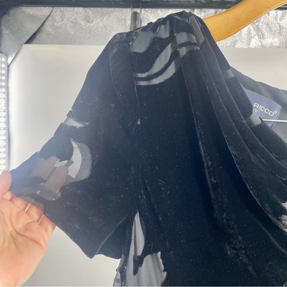 Vtg Donna Ricco Black Velvet Burnout Maxi Slip Dress Silk Size 10 Whimsygoth Y2K - Picture 5 of 14